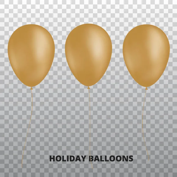 Guld metallic ballonger. Realistiska guld metallic ballonger isolerad på transparent bakgrund. — Stock vektor
