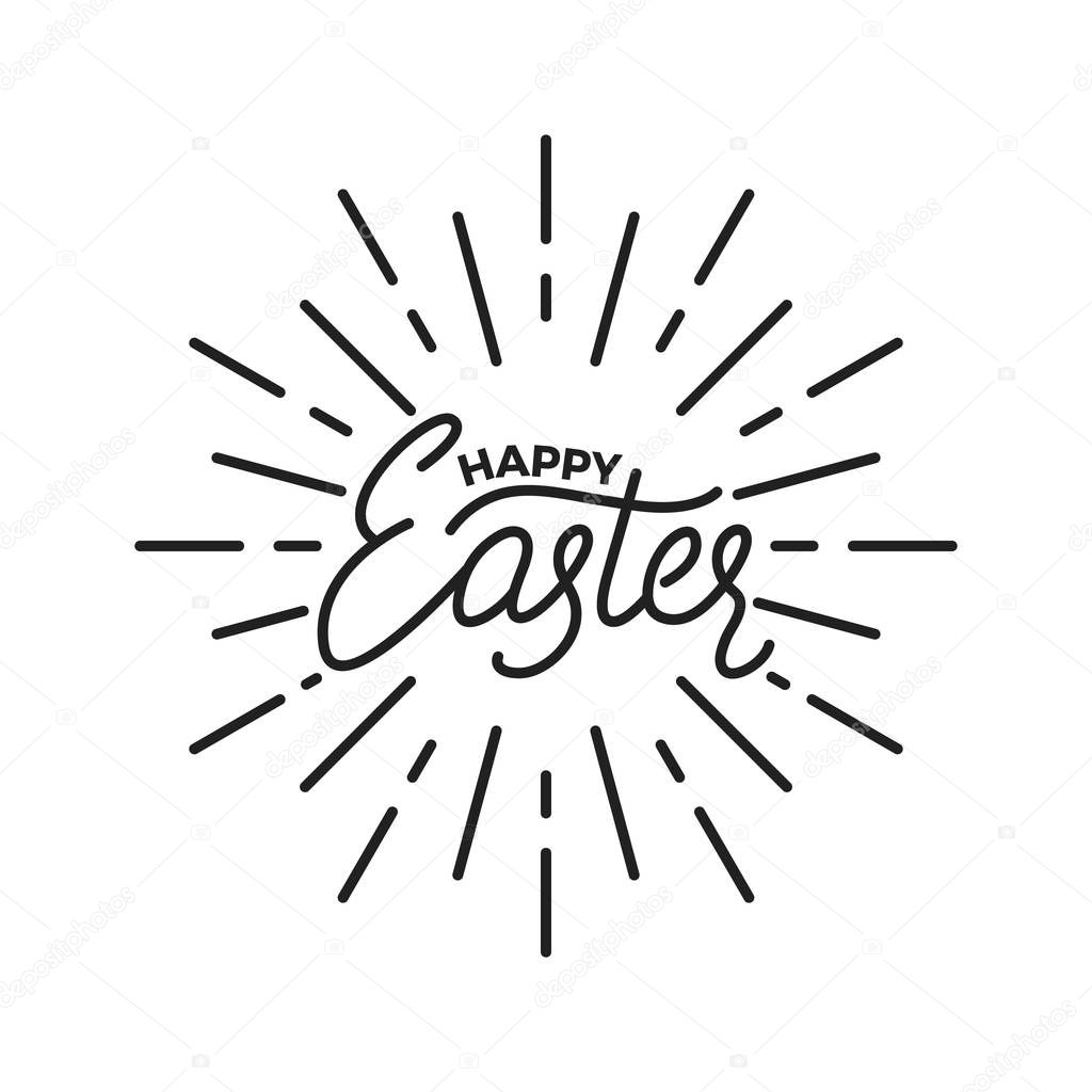 Easter. Label badge emblem of Happy Easter linear lettering