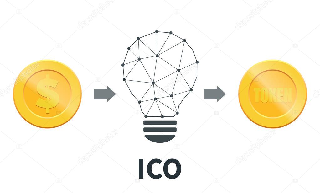ICO. Initial coin offering concept. Token sale