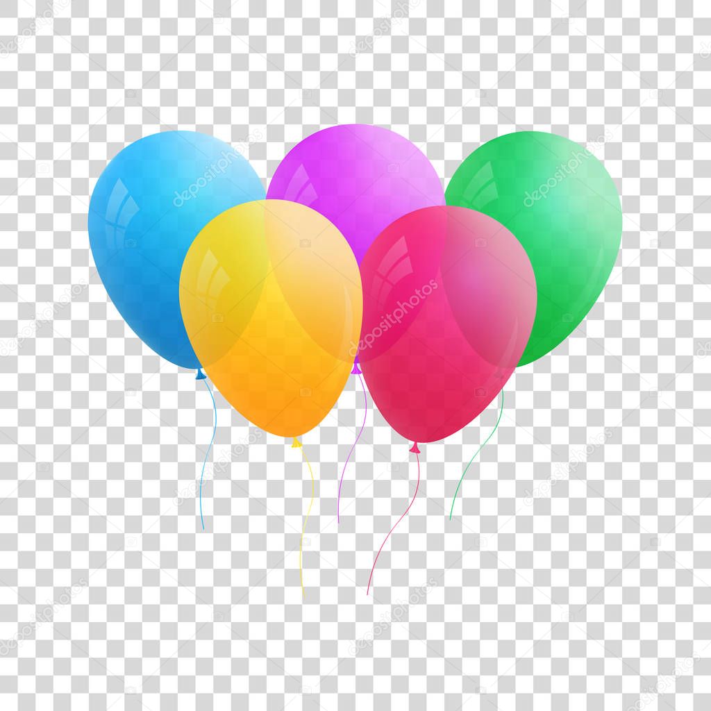 Balloons isolated. Vector realistic transparent balloons. Colorful set of helium balloons for holidays