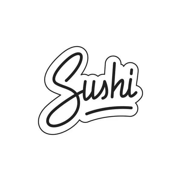 Sushi. Sushi-Schriftzug. Sushi-Label Abzeichen Emblem Aufkleber — Stockvektor