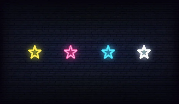 Star neon set. Glowing colorful stars of neon yellow, red, blue, white colors