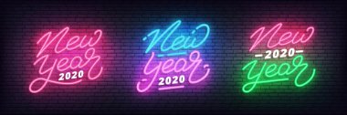 Yeni Yıl 2020 neon vektör seti