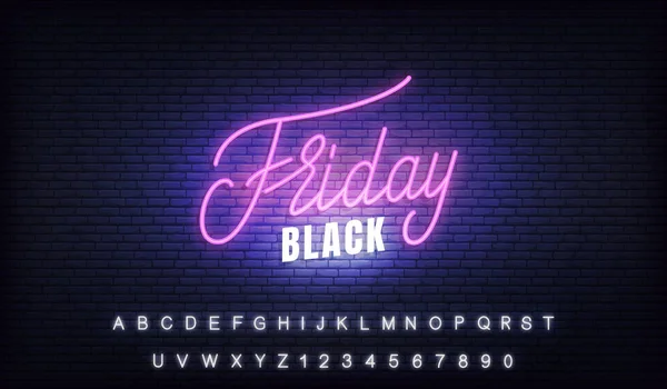 Black Friday Neon. Leuchtendes Schriftzeichen für Online-Rabattaktion — Stockvektor