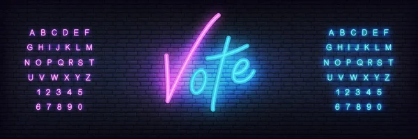 Votar. Plantilla de neón con letras Voto para la elección — Vector de stock