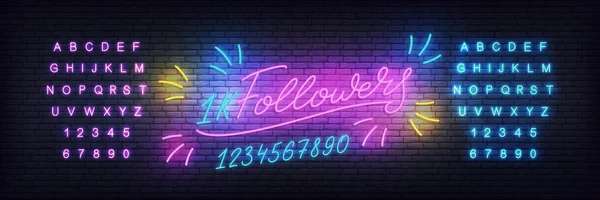 Takipçileri neon şablonu. Sosyal medya takipçileri kilometre taşı neon tasarım