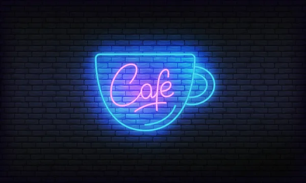 Cafe neon segno luminoso. Luminosa etichetta vettoriale di tazza e scritte Cafe — Vettoriale Stock