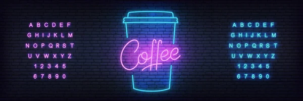 Plantilla de neón café. Letras brillantes cartel de café para la cafetería — Vector de stock