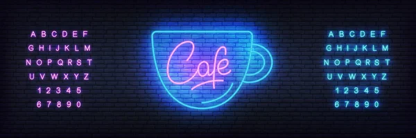 Cafe neon vektör şablonu. Kafe kafe, restoran, bar için parlayan parlak yazı işareti