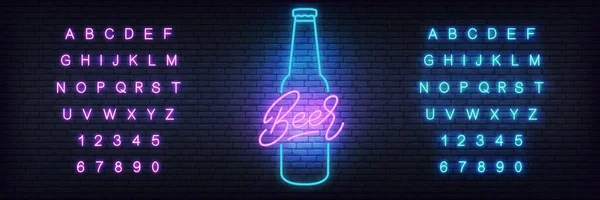 Modelo vetorial de néon de cerveja. Sinal de cerveja de letras brilhantes para bar, pub, restaurante, clube — Vetor de Stock