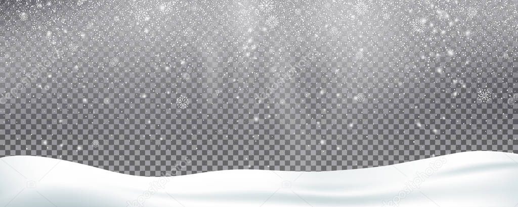 Snow background overlay. Realistic snow. Winter Christmas and New Year snow decoration