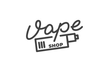 Vape shop logosu. Vape harfleri, rozet amblemi tasarımı