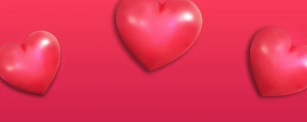 Un fond de valentines. Coeurs réalistes sur fond rouge. Bannière Saint-Valentin — Image vectorielle