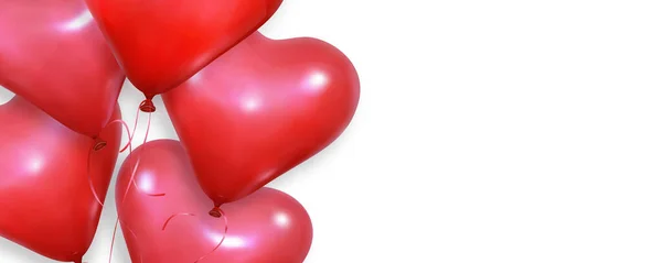 Валентинки обои. Реалистичные сердечные шары летают на белом фоне. Флаг Дня Святого Валентина — стоковый вектор