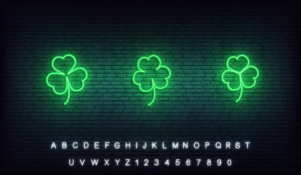 Klee Neon Heiligen Patrick Day Ikonen. Set grüner irischer Kleeblätter-Ikonen zum Tag des Heiligen Patricks — Stockvektor