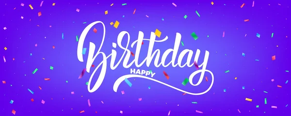 Conception vectorielle de bannière d'anniversaire. Fond de vacances avec particules colorées et lettrage anniversaire — Image vectorielle