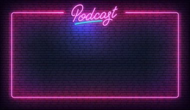 Podcast neon arkaplan şablonu. Parlayan podcast harf şablonu
