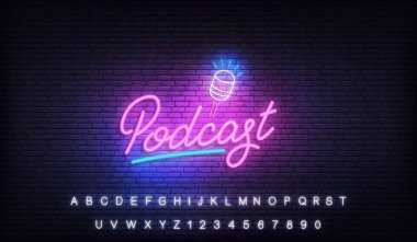 Podcast neon. Parlayan podcast harf şablonu