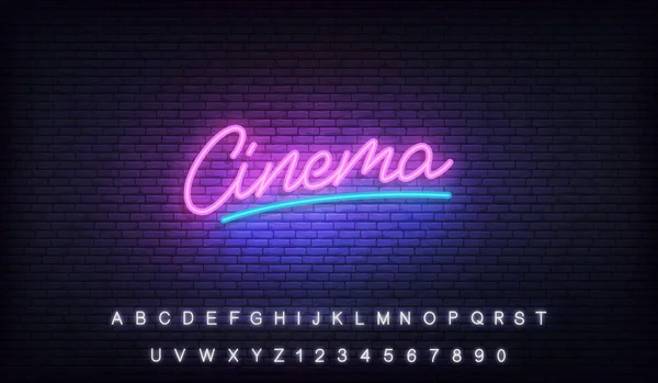 Modèle néon cinéma. Étiquette cinéma à lettrage fluo brillant — Image vectorielle