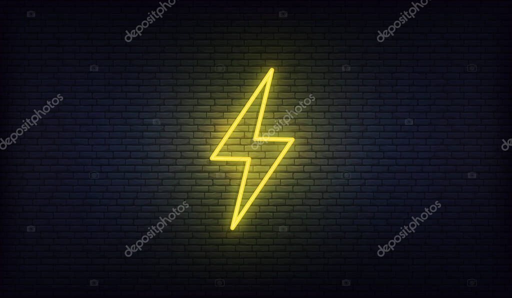 Lightning bolt neon. Sign of lightning, thunder and electricity