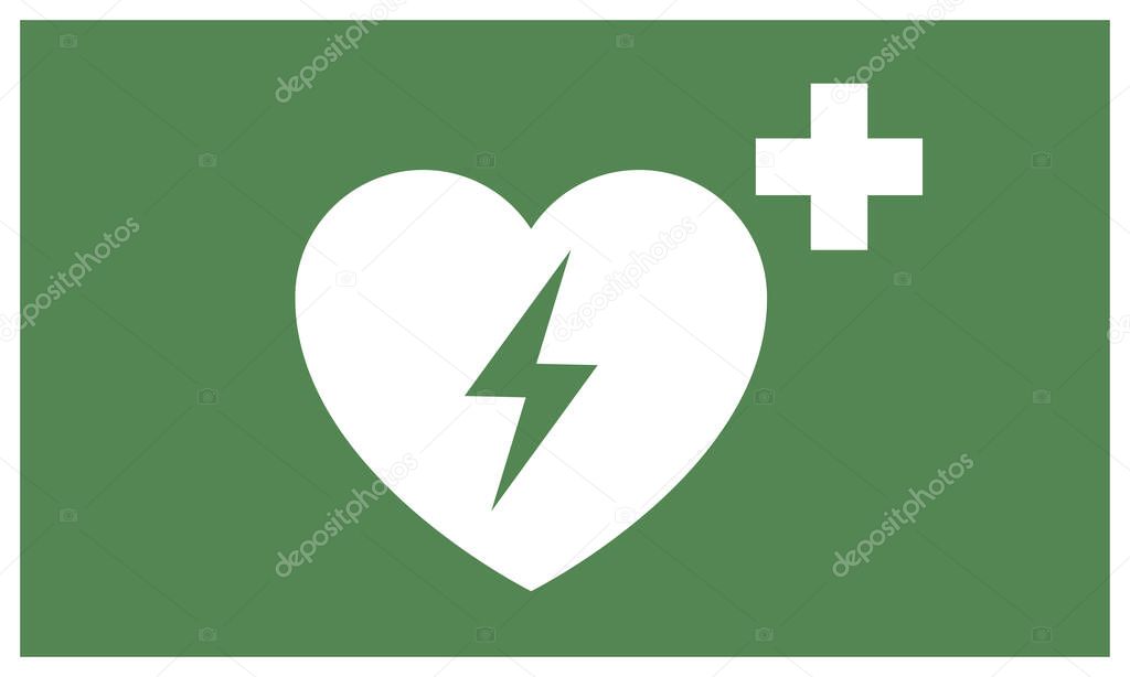 AED sticker. Emergency first aid defibrillator sign sticker