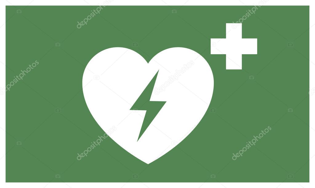 AED sticker. Emergency first aid defibrillator sign sticker.