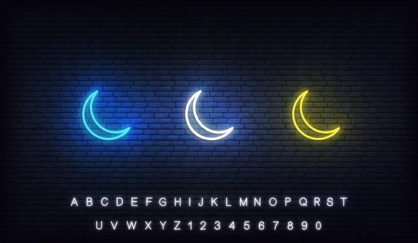 Luna creciente islámica neón. Conjunto de Ramadán neón luna creciente de colores — Vector de stock