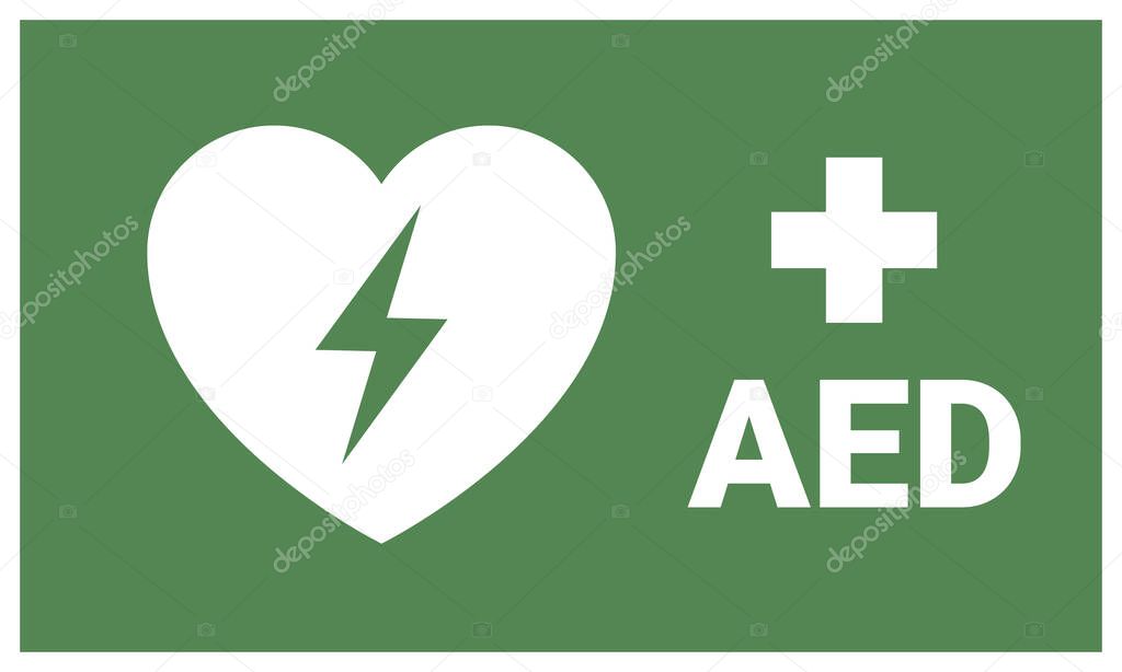 AED. Emergency first aid defibrillator sign sticker