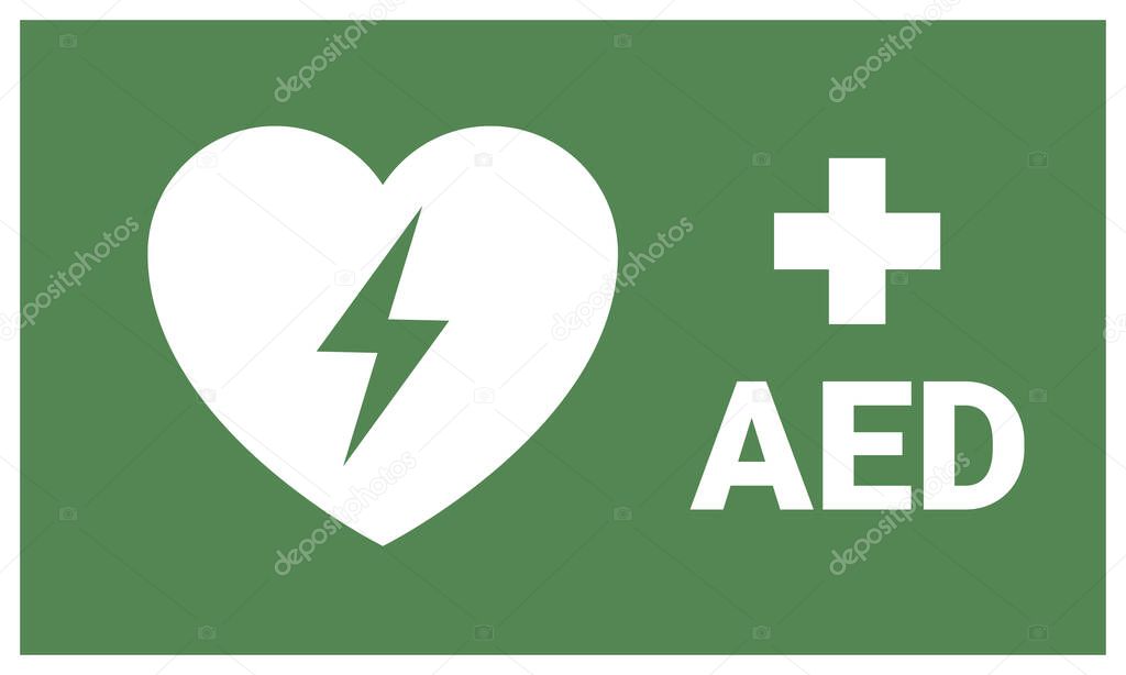 AED. Emergency first aid defibrillator sign sticker.