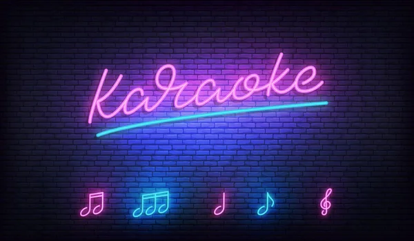 Karaoke-Neon-Vorlage. Leuchtreklame mit Karaoke-Schriftzug und Noten — Stockvektor