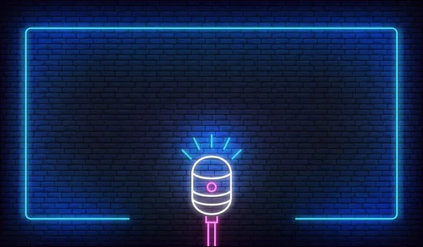Neon mikrofon ve sınır çerçevesi. Podcast, canlı müzik, stand up, komedi şovu için şablon