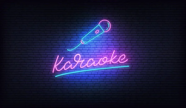 Karaoke-Neon. Neonetikett mit Mikrofon und Karaoke-Schriftzug — Stockvektor