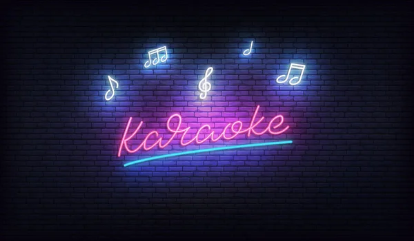 Karaoke-Neon. Leuchtreklame mit Noten und Karaoke-Schriftzug — Stockvektor