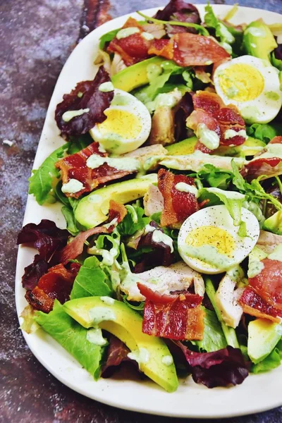 Keto Chicken Bacon Salad Healthy Paleo Salad Plate — Stock Photo, Image
