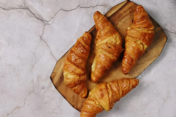 Croissants Grey Background Copy Space — Stock Photo, Image