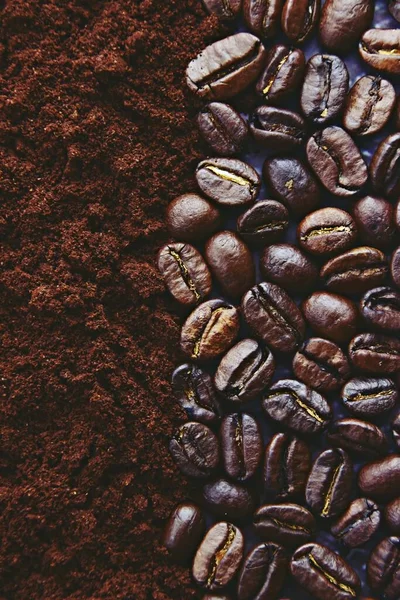 Sült Kávébab Háttér Kávébab Őrölt Kávé — Stock Fotó