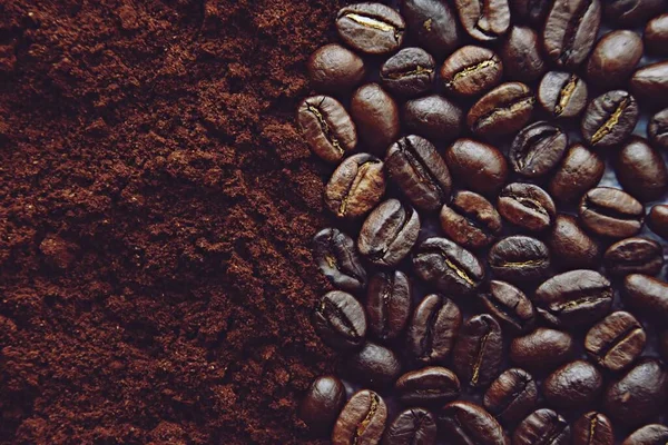 Sült Kávébab Háttér Kávébab Őrölt Kávé — Stock Fotó