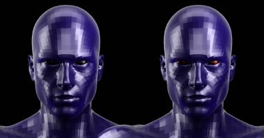 3D render. İki yönlü mavi android görünümlü ön kameraya dikkat.