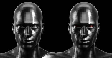 3D render. İki yönlü siyah android görünümlü ön kameraya dikkat.