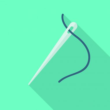 Düz dikiş iğnesi ve iş parçacığı simgesi