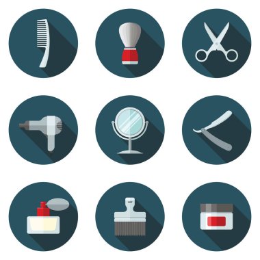 Düz Icon set tıraş. Tıraş jilet, köpük, tıraş kremi vektör simgeleri sonra.