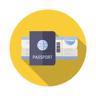 Yatılı geçmek bilet ve pasaport düz simgesi