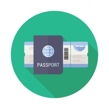 Yatılı geçmek bilet ve pasaport düz simgesi