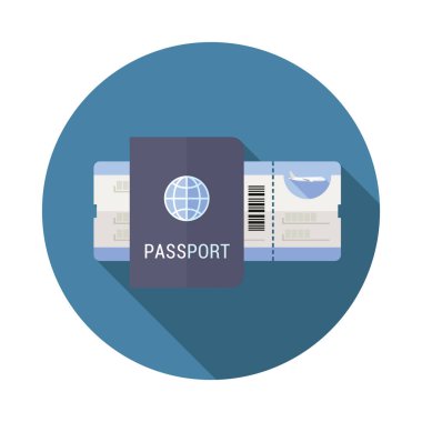 Yatılı geçmek bilet ve pasaport düz simgesi