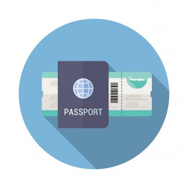 Yatılı geçmek bilet ve pasaport düz simgesi