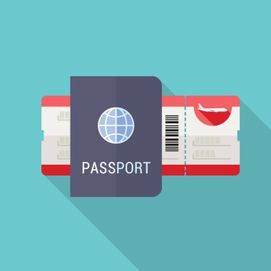 Yatılı geçmek bilet ve pasaport düz simgesi