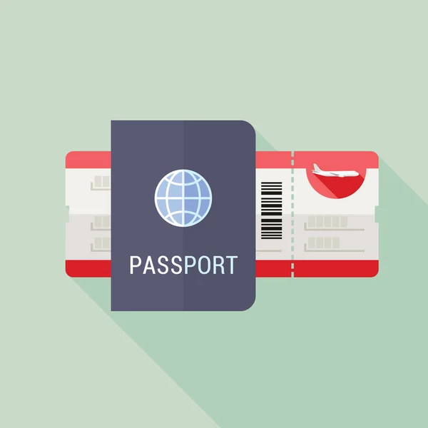 Boarding pass ticket en paspoort platte pictogram — Stockvector