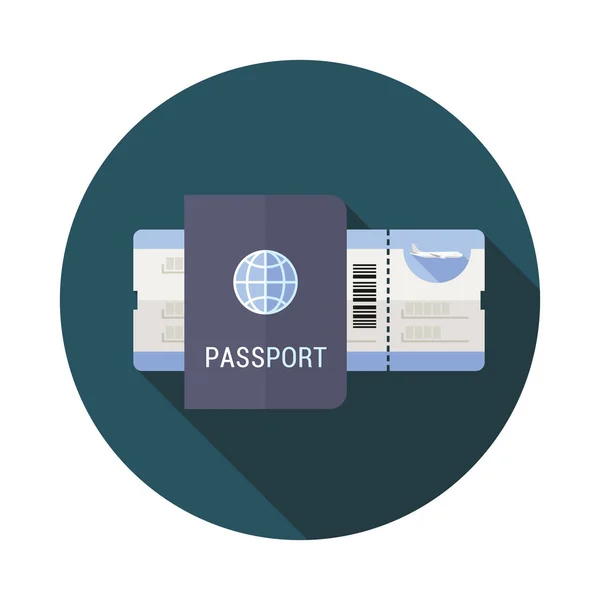Bilhete de embarque e passaporte ícone plano — Vetor de Stock