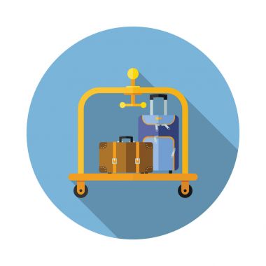 Bagaj arabası simgesi. Otel sepeti simgesi. Düz vektör çizim