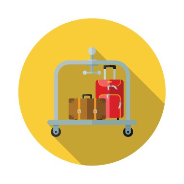 Bagaj arabası simgesi. Otel sepeti simgesi. Düz vektör çizim